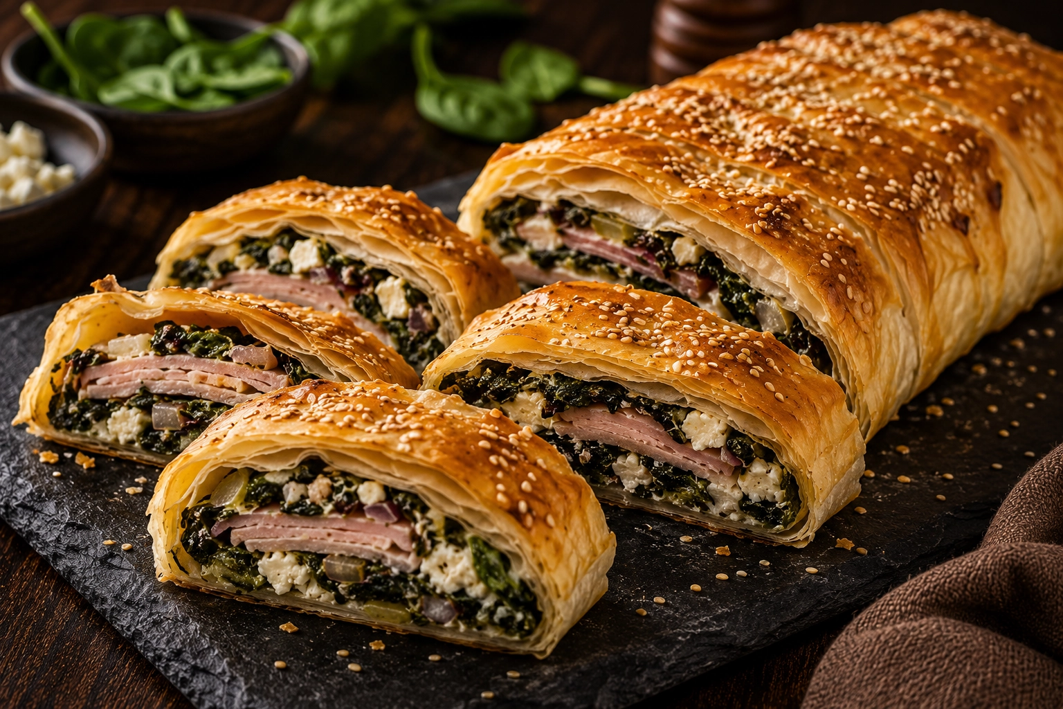Strudel de Jamón de Pavo con Espinaca y Feta